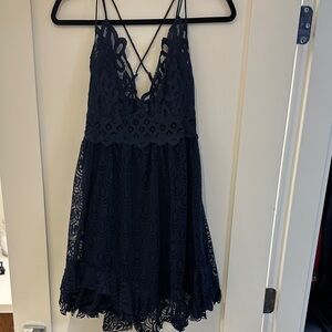 Free People Flowy Navy Lace Dress